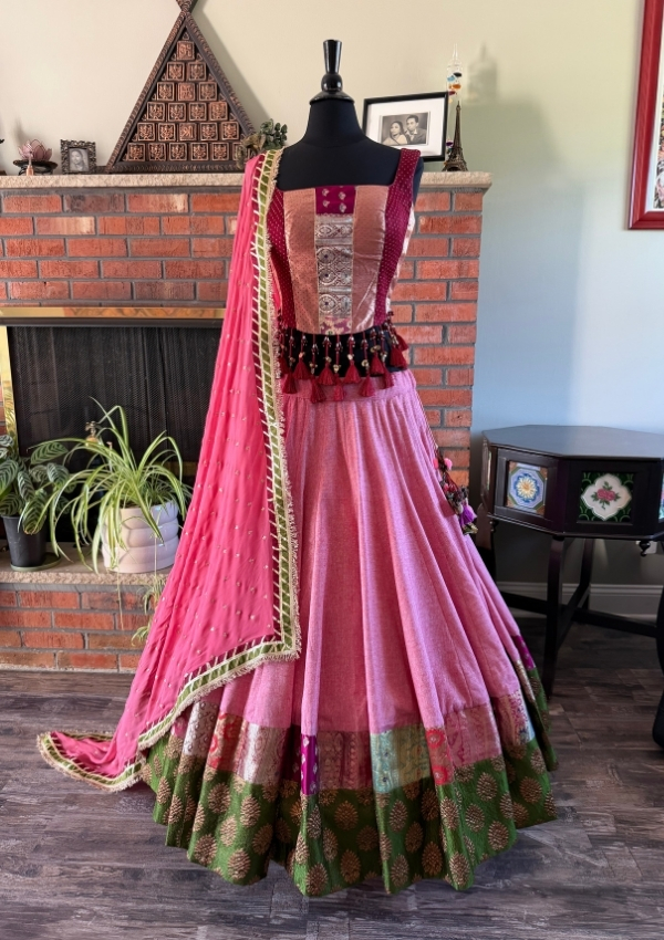 Pink Banarasi Jute Chaniya Choli